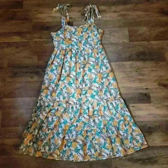 Skies Are Blue Floral Print Tie Shoulder Strap Midi Dress Size M - Picture 1 of 9